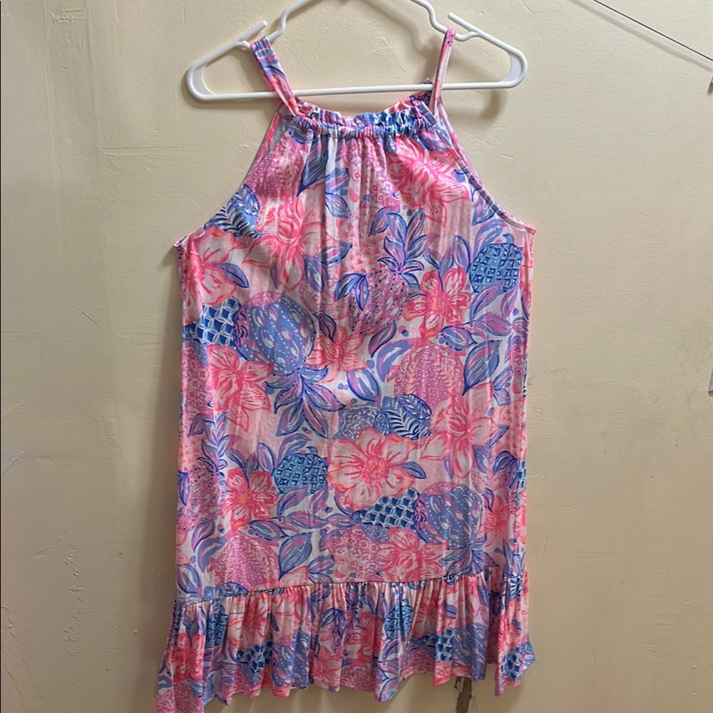 Lilly Pulitzer Vibrant Pink and Blue Tropical Midi Dress